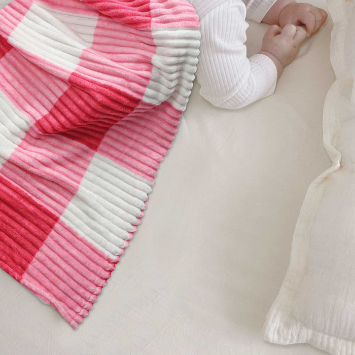 Pink Check Line Embossed Baby Fleece Blanket