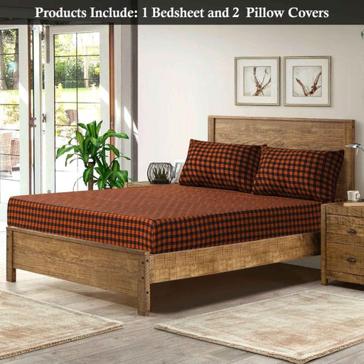 plaid orange polycotton bedsheet set