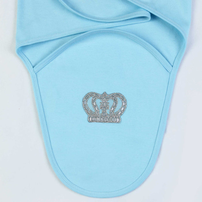 prince crystal crown baby swaddle sky blue