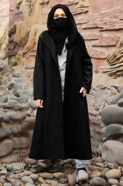 princess cut blush wool winter coat abaya and hijaab black
