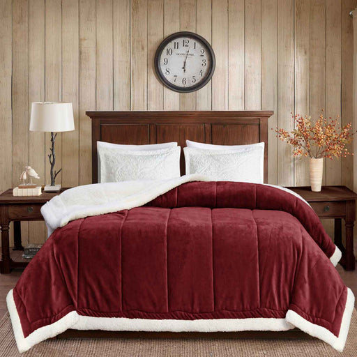 vertical lines sherpa border winter comforter