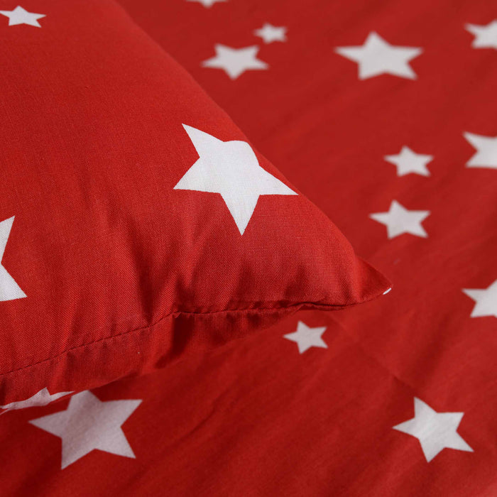 Red Stars Bedsheet Sheet & Pillow