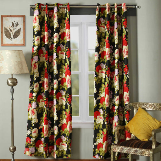 red roses light filtering single curtain panel stitched