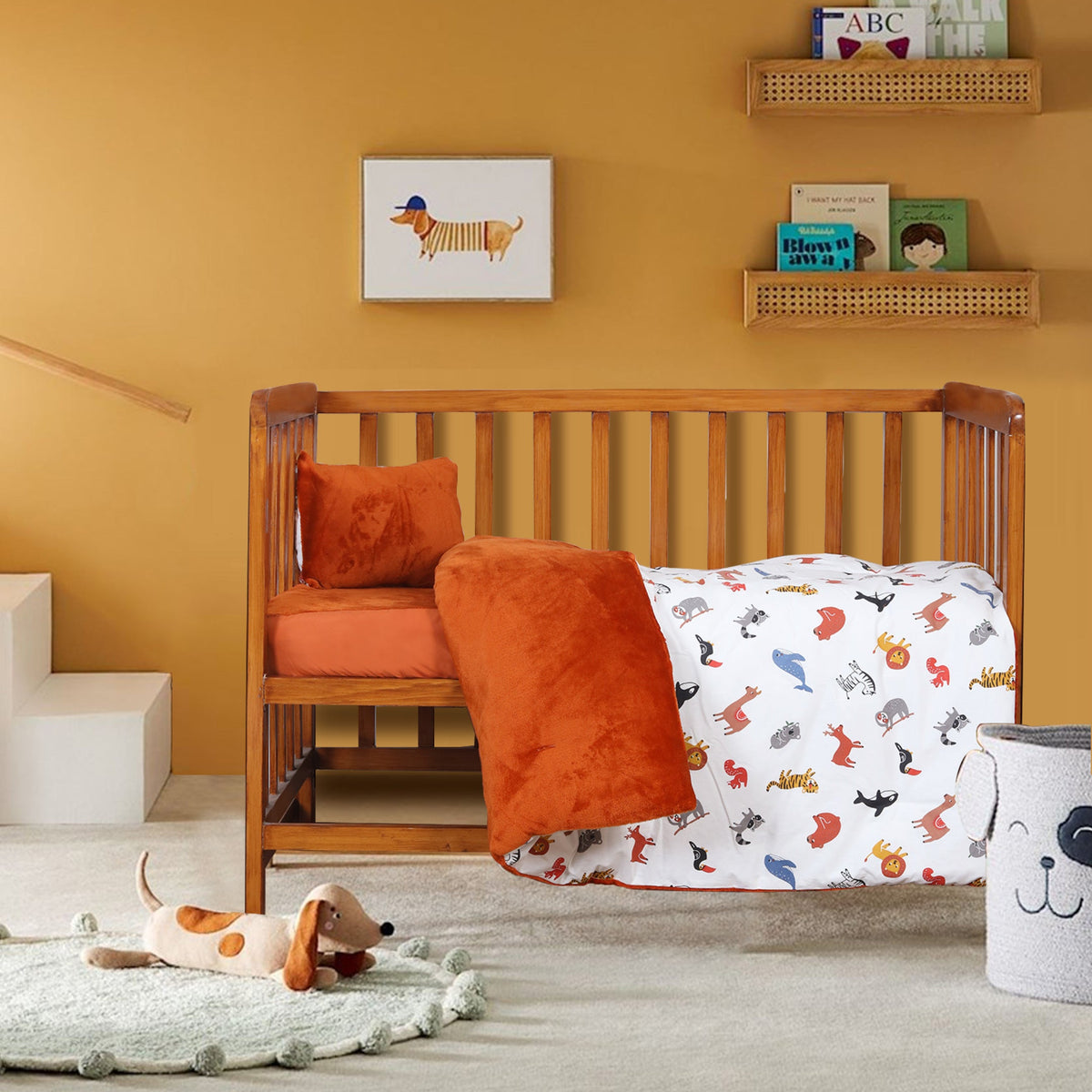 Rust Safari Fleece Baby Cot Set — Cotton Passion