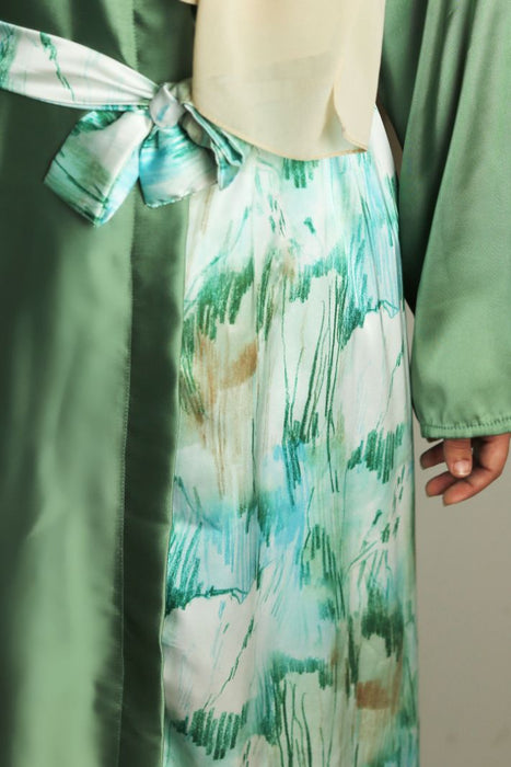 silk printed abstract abaya and hijaab