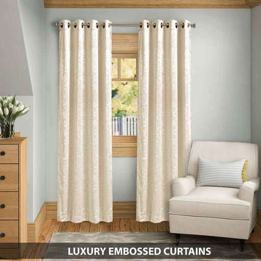 silky embossed velvet curtains beige