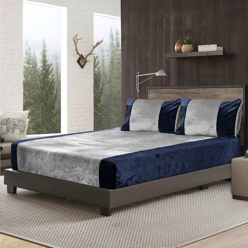 soft and warm vertical patches fleece bedsheet silver navy blue
