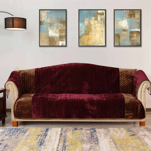 vertical patches crushed velvet sofa cover burgundy brown