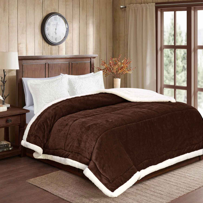 square boxes sherpa border winter comforter