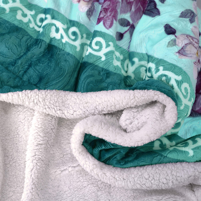 soft warm floral print embossed sherpa blankets