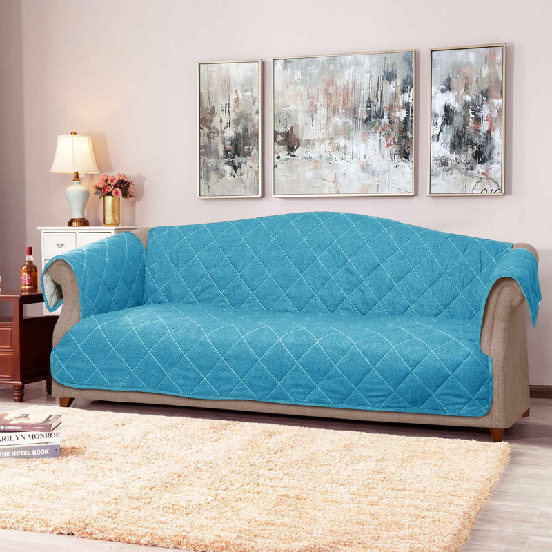 bed rock teal quilted sofa cover set