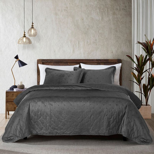 ultrasoft velvet embroidered quilted bedspreads grey