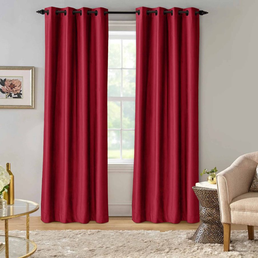 Ultrasoft & Fine Grommet Top Velvet Curtain Panels Red — Cotton Passion