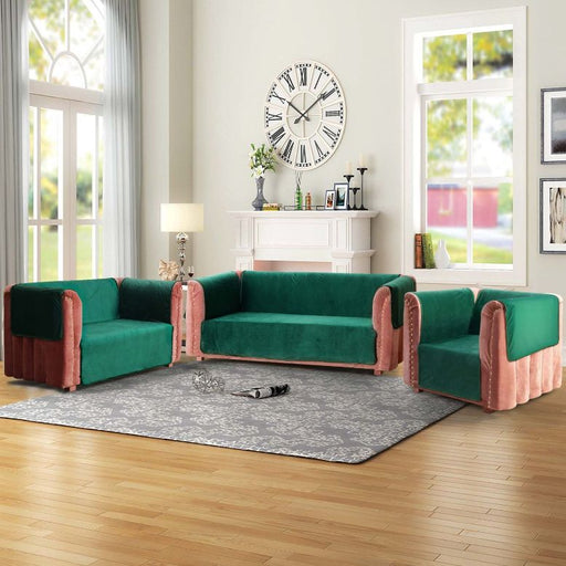 plain velvet sofa cover green
