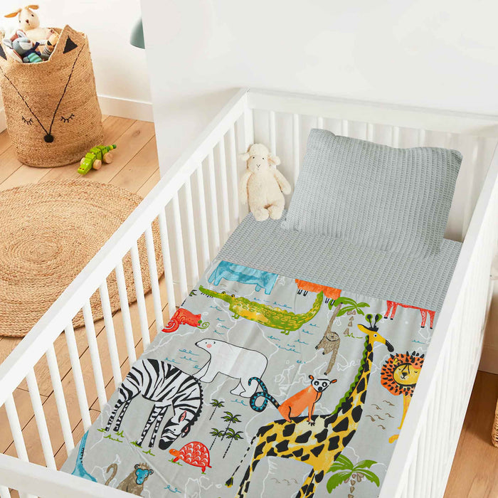 Waffle Zoo Printed Bedsheet Sheet & Pillow