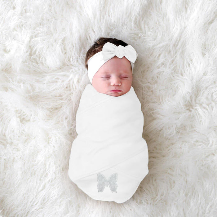 white pearl large butterfly baby swaddle