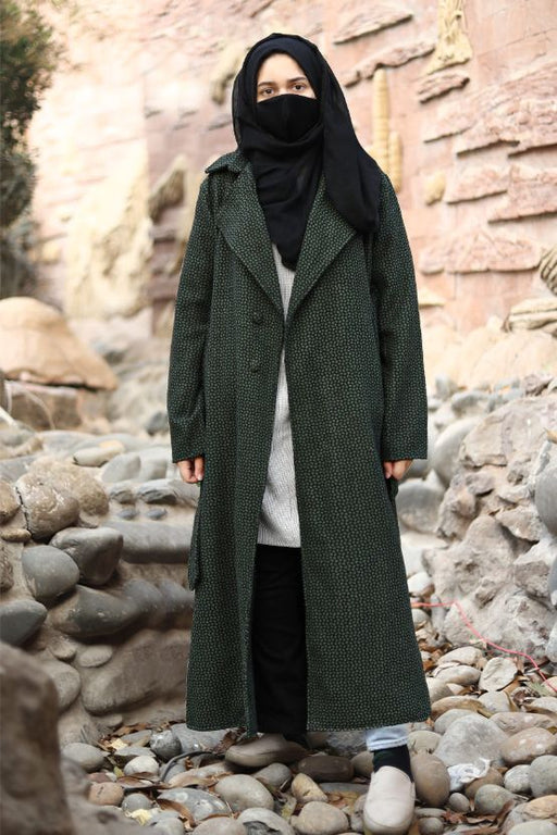 winter wool olive printed double breasted coat abaya and hijaab