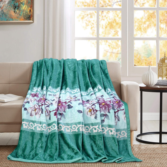 floral print embossed fleece blanket