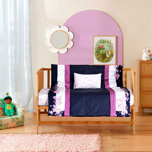 floral navy baby cot set