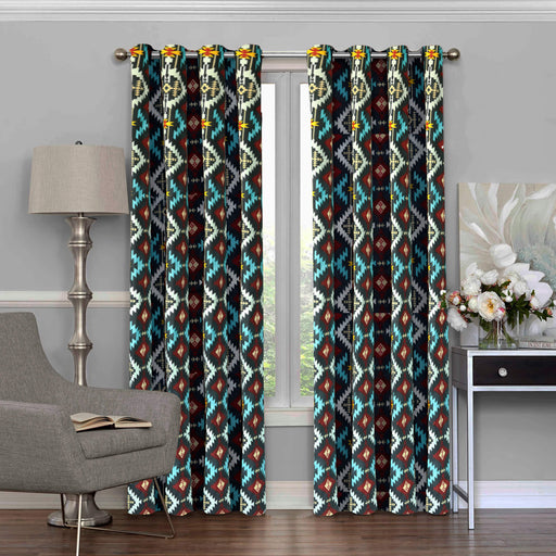 multi tribal silver light filtering single curtain panel stitched