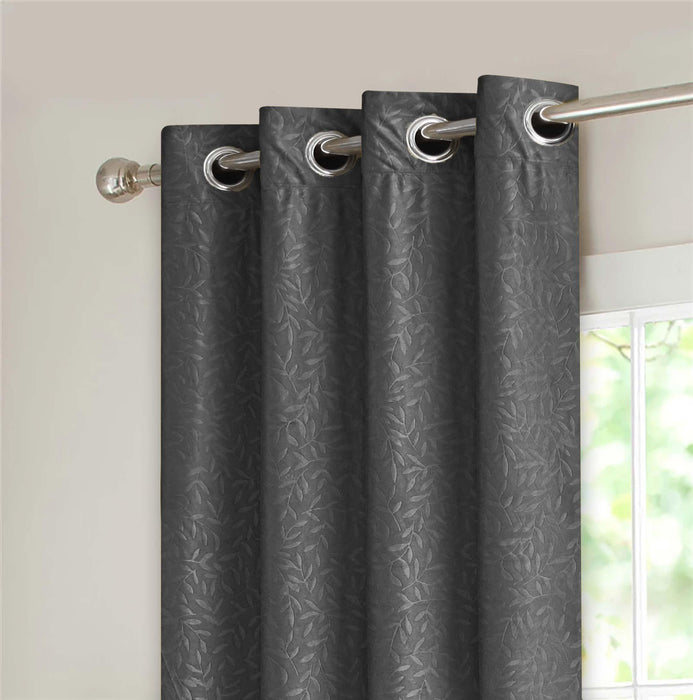 branched leaves embossed velvet curtains grey