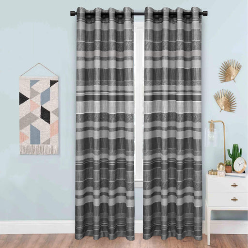 brown lines light filtering single curtain panel stitched