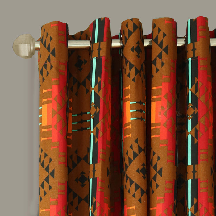 multi tribal orange light filtering single curtain panel stitched