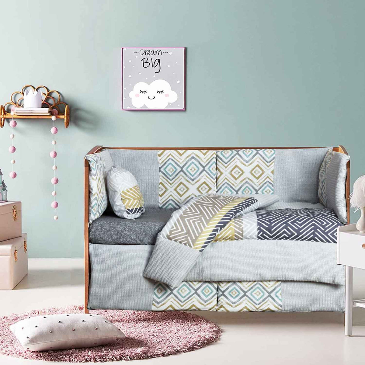 Ethnic Grey Baby Cot Set — Cotton Passion