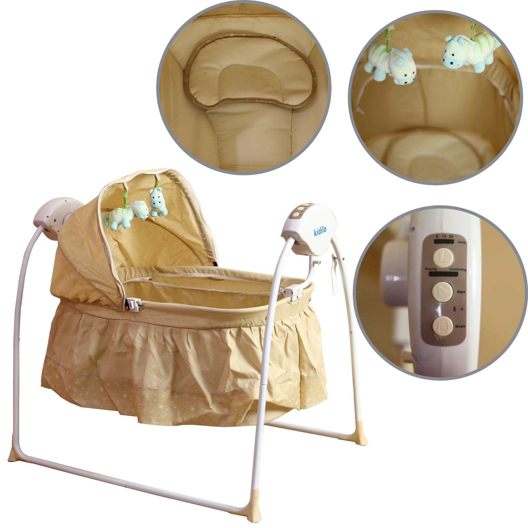 Beige Mosquito Net Vibrating Rocking Chair With Toys — Cotton Passion
