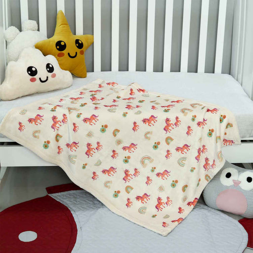 pink unicorn printed baby fleece blanket
